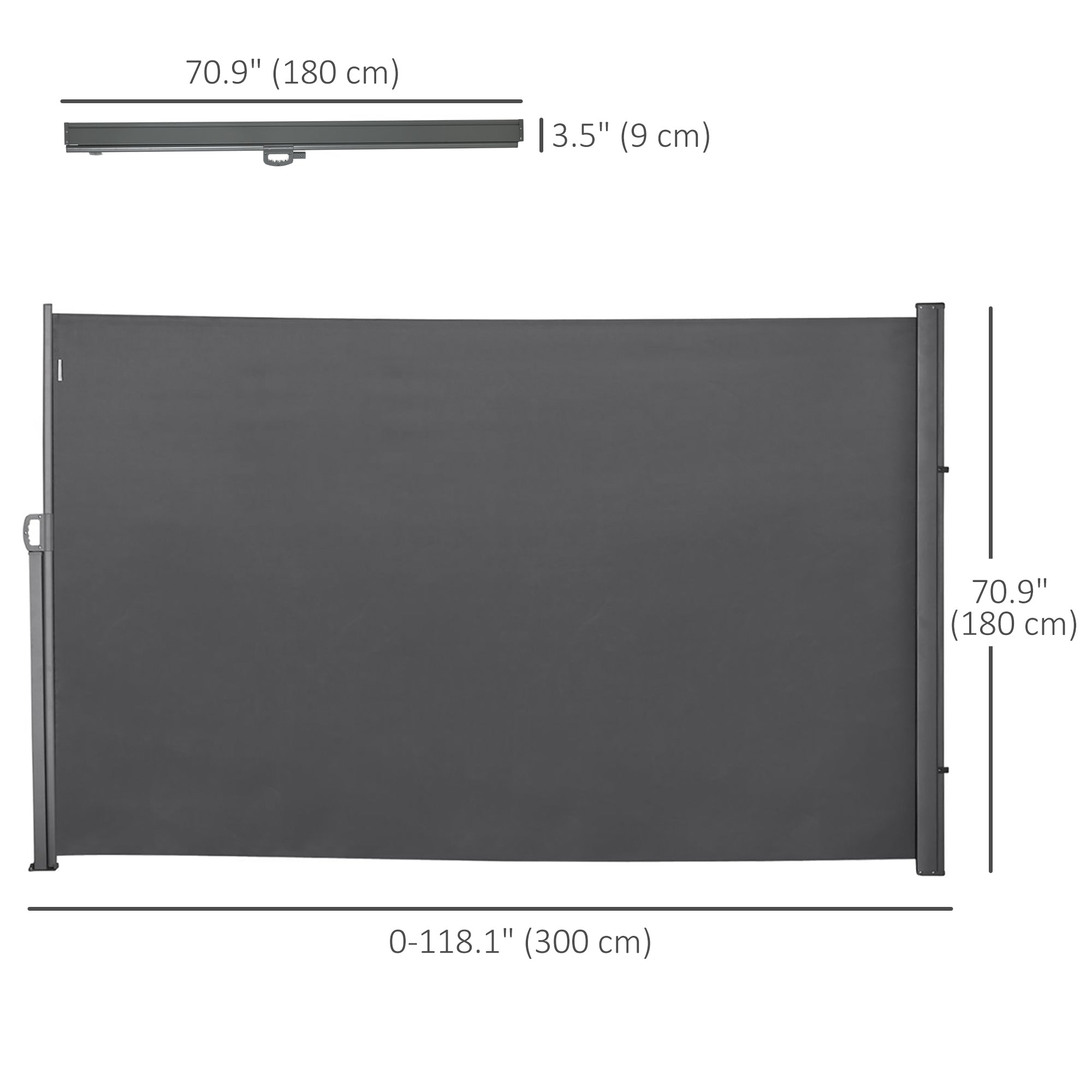 Outsunny Retractable Sidescreen: 118" x 71" UV Wind Resistant Outdoor Privacy Panel for Folding Patio, Grey 