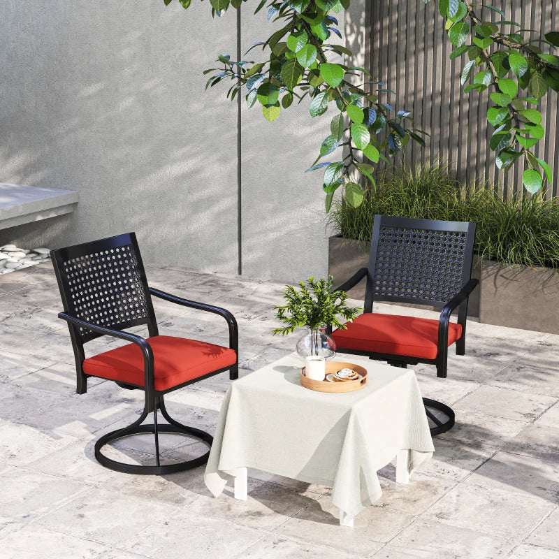 Patio Swivel Chairs with Cushion, Outdoor Swivel Rocker with Curved Armrests, Red