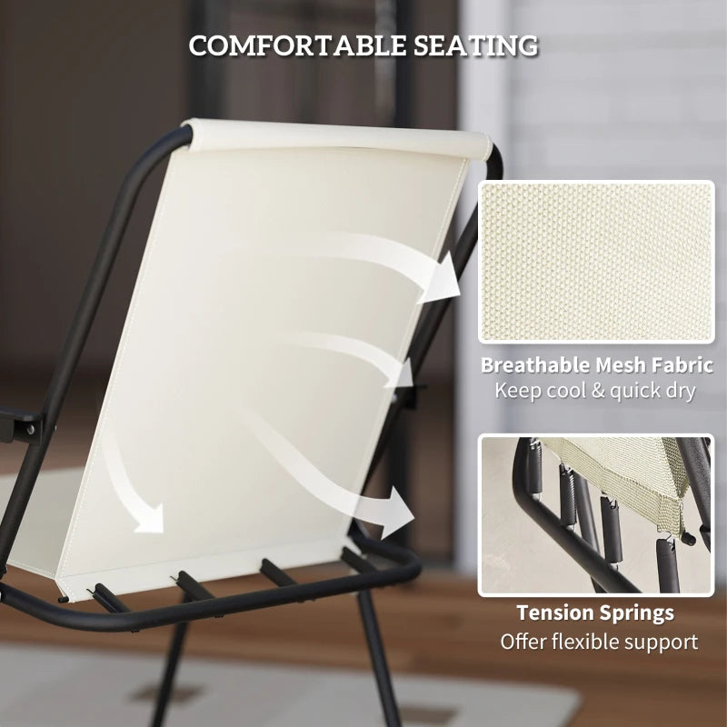 6 Pieces Patio Dining Set with Umbrella, Patio Furniture Set with Folding Chairs, Glass Table for Garden Backyard, Cream White