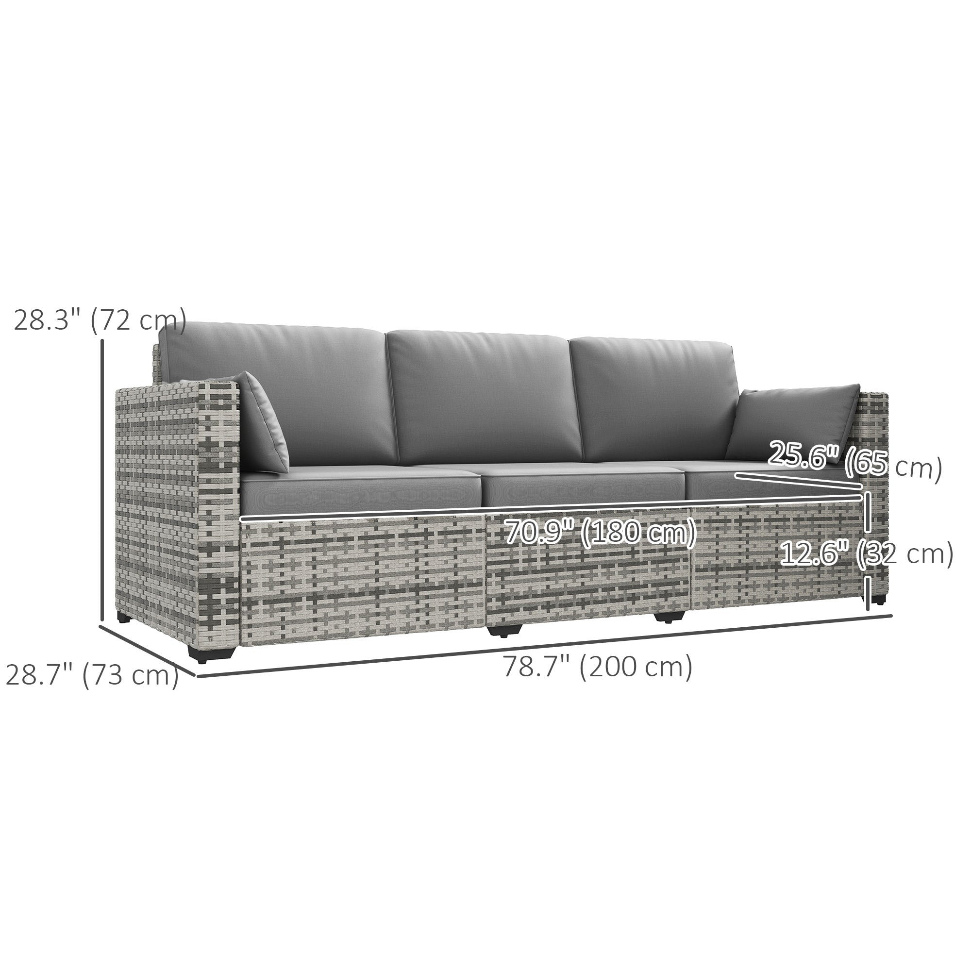Outsunny 3-Seater Outdoor Sofa with Cushions, PE Rattan Conversation Patio Couch with Pillows for Garden, Poolside, Grey 
