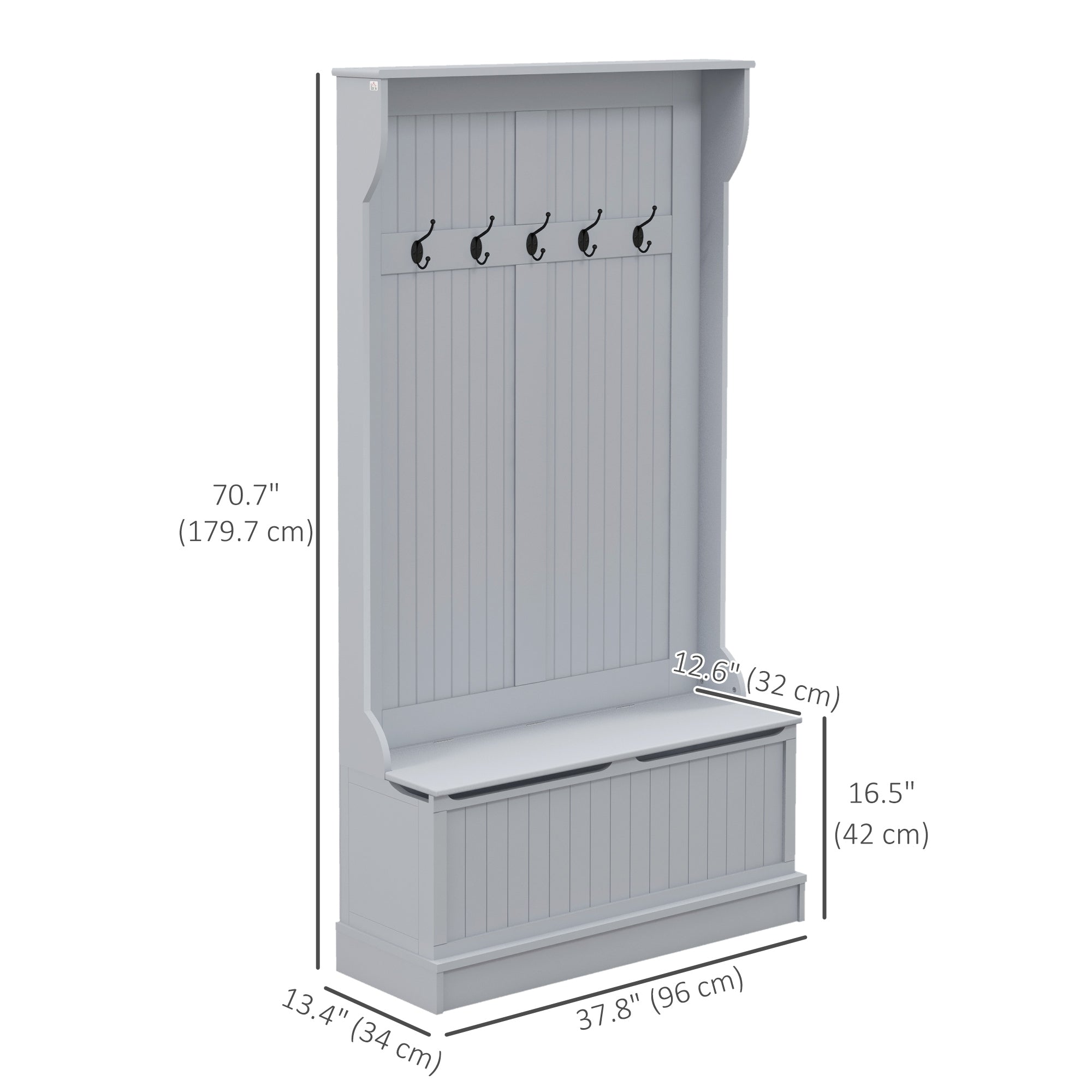 HOMCOM Modern 3-In-1 Entryway Hall Tree with Coat Rack, Bench and Shoe Storage, 5 Hooks for Hallway, Living Room, Grey 