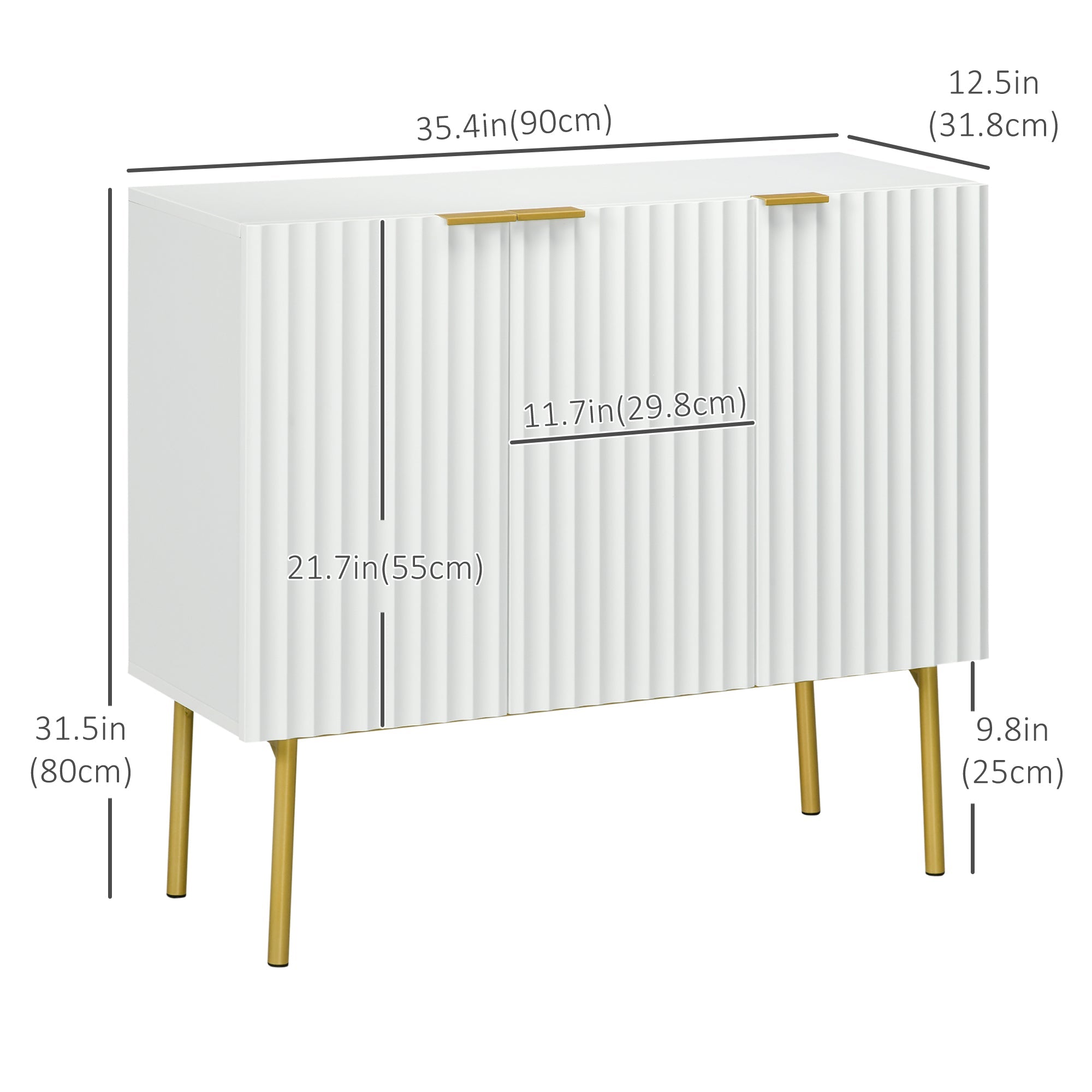 HOMCOM Elegant Storage Cabinet Sideboard with Gold Legs Spacious Buffet for Dining Living Room Hallway White 