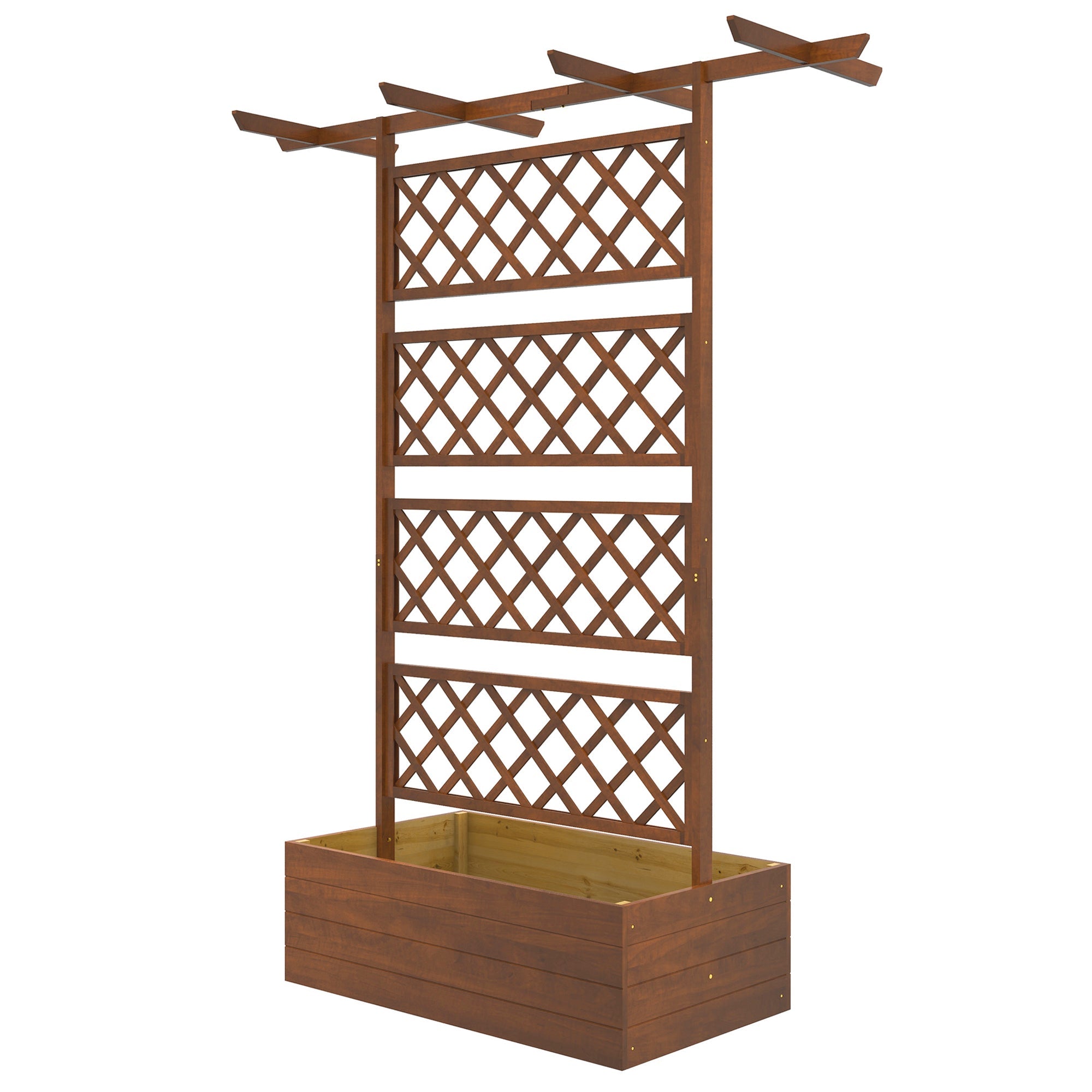 Outsunny Wooden Planter with Trellis Privacy Screen, Raised Garden Bed to Grow Vegetables, Herbs and Flowers, Orange 
