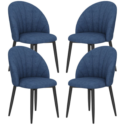 HOMCOM Modern Dining Chairs Set of 4, Upholstered Dining Room Chairs with Metal Legs, Shell Backrest, Padded Seat, Blue 