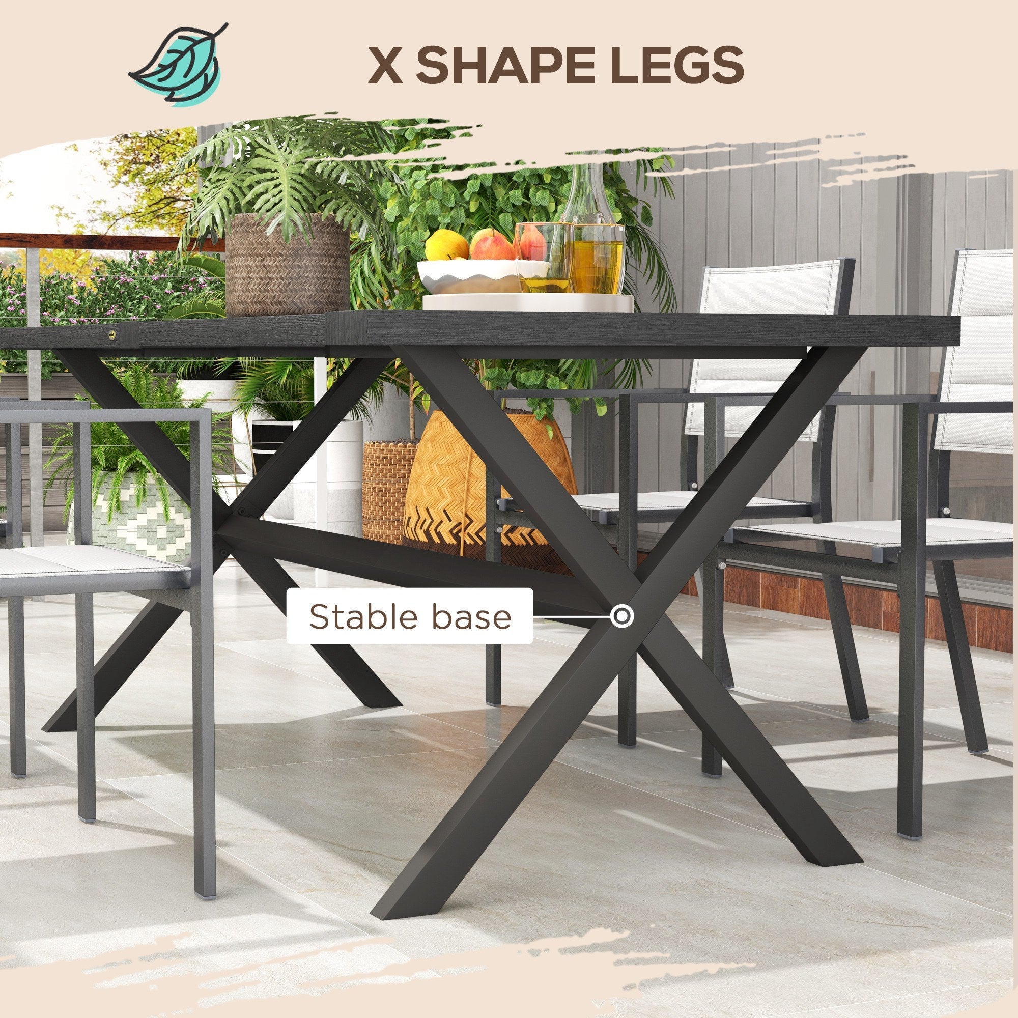 Outsunny 71" Outdoor Dining Table with X Shape Legs, Aluminium Frame Rectangular Darden Table for 4, for Backyard, Black 