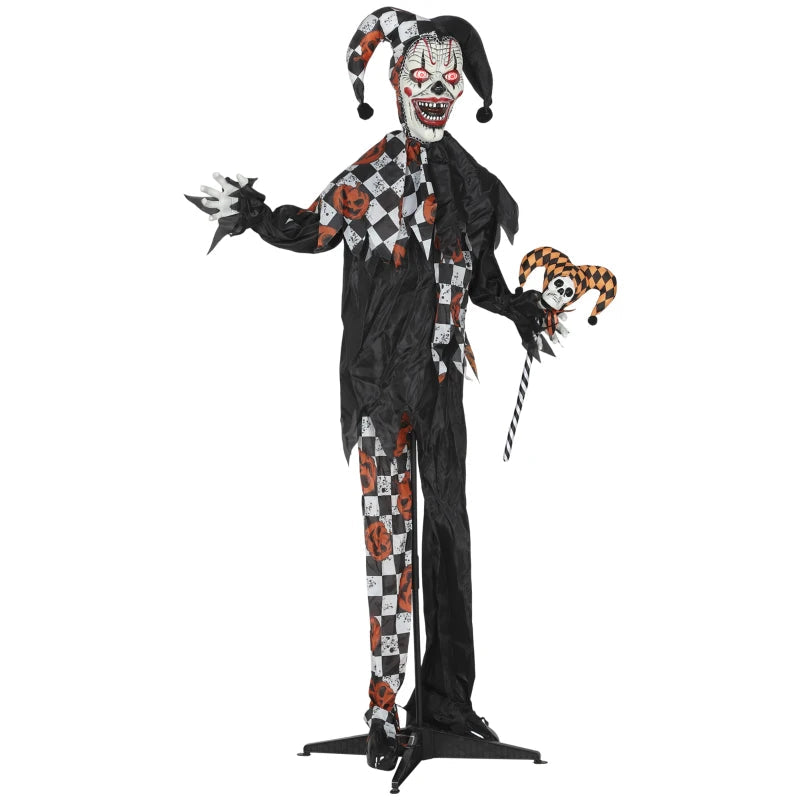 Outsunny 5ft Life-Size Animated Clown – Red Light-Up Eyes, Sound Activated, Battery Operated Halloween Decoration 