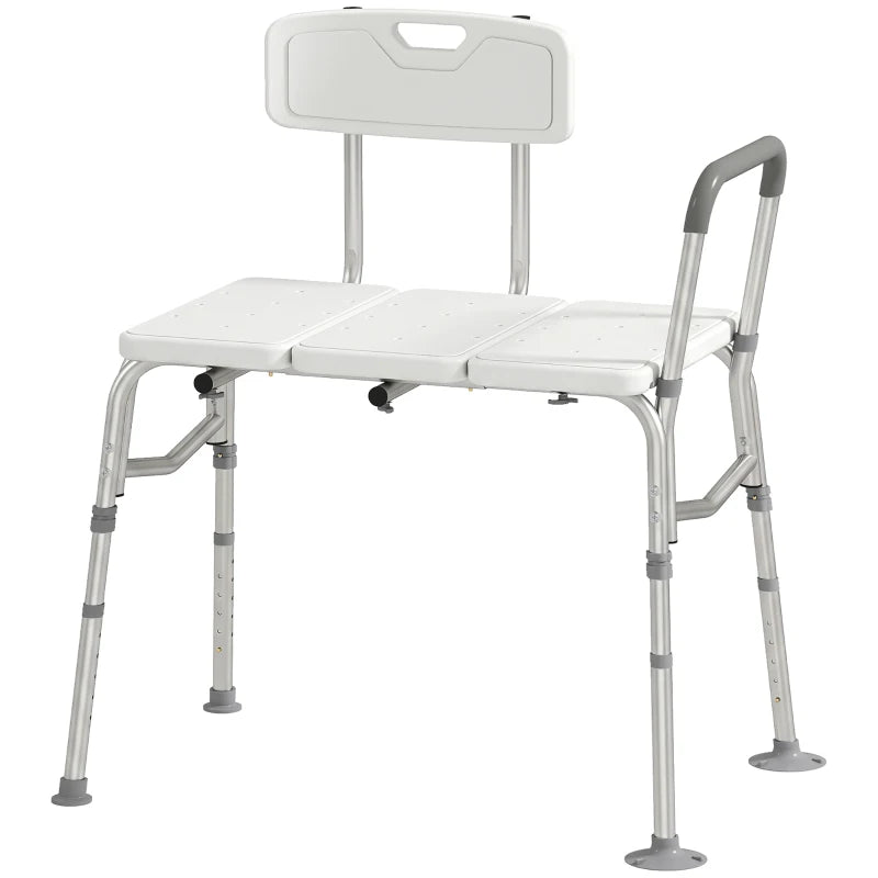 Tub Transfer Bench & Shower Chair with Adjustable Height, Armrest & Backrest – White