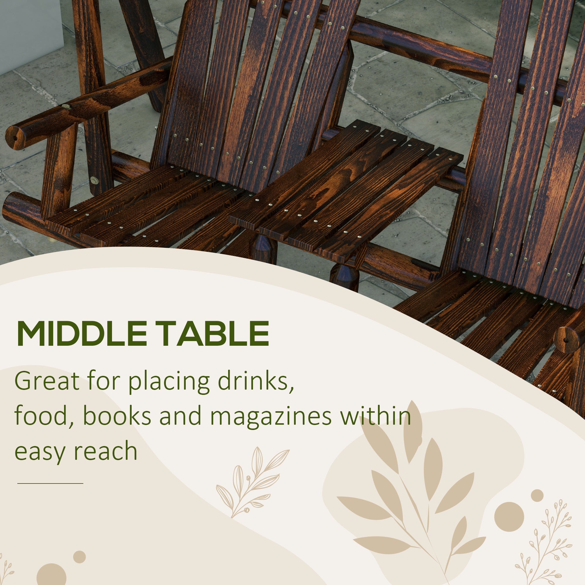 Outsunny Wooden Porch Swing with 2-Seat Design, A-Frame Outdoor Bench, Relaxing Swing with Center Table 