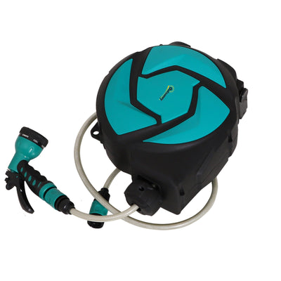Outsunny Hose Reel, 33 ft Retractable Garden Hose, Hose Reel Wall Mounted, Water Hose Reel Automatic Rewind, Dark Grey 