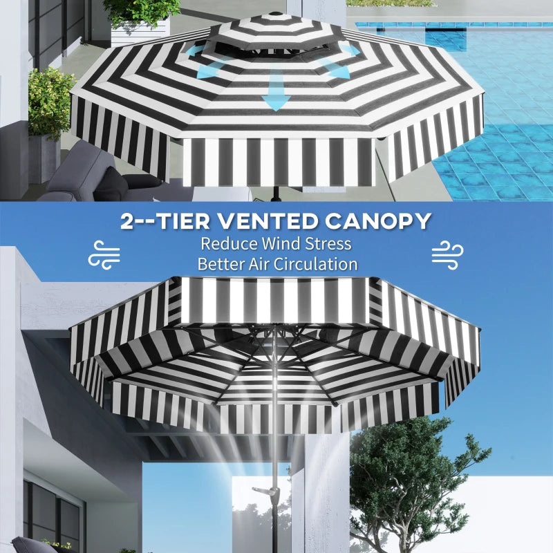 8.6 ft Patio Umbrella, UPF 30+ Outdoor Market Table Umbrella Parasol with 2-Tier Vent, Crank, 8 Ribs, Tilt, Black