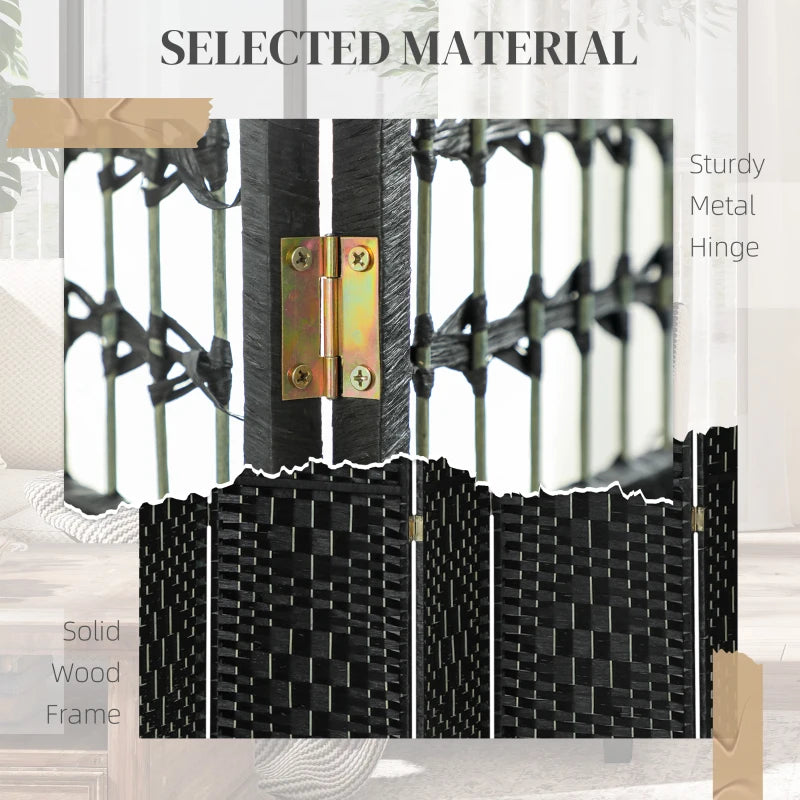 8 Panel Folding Room Divider, Portable Privacy Screen, Wave Fiber Room Partition for Home Office, Black