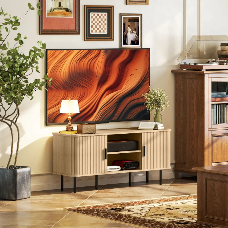 TV Stand Cabinet for TVs up to 55 Inches, TV Unit with Storage Shelves and Cabinets for Living Room, Oak Tone