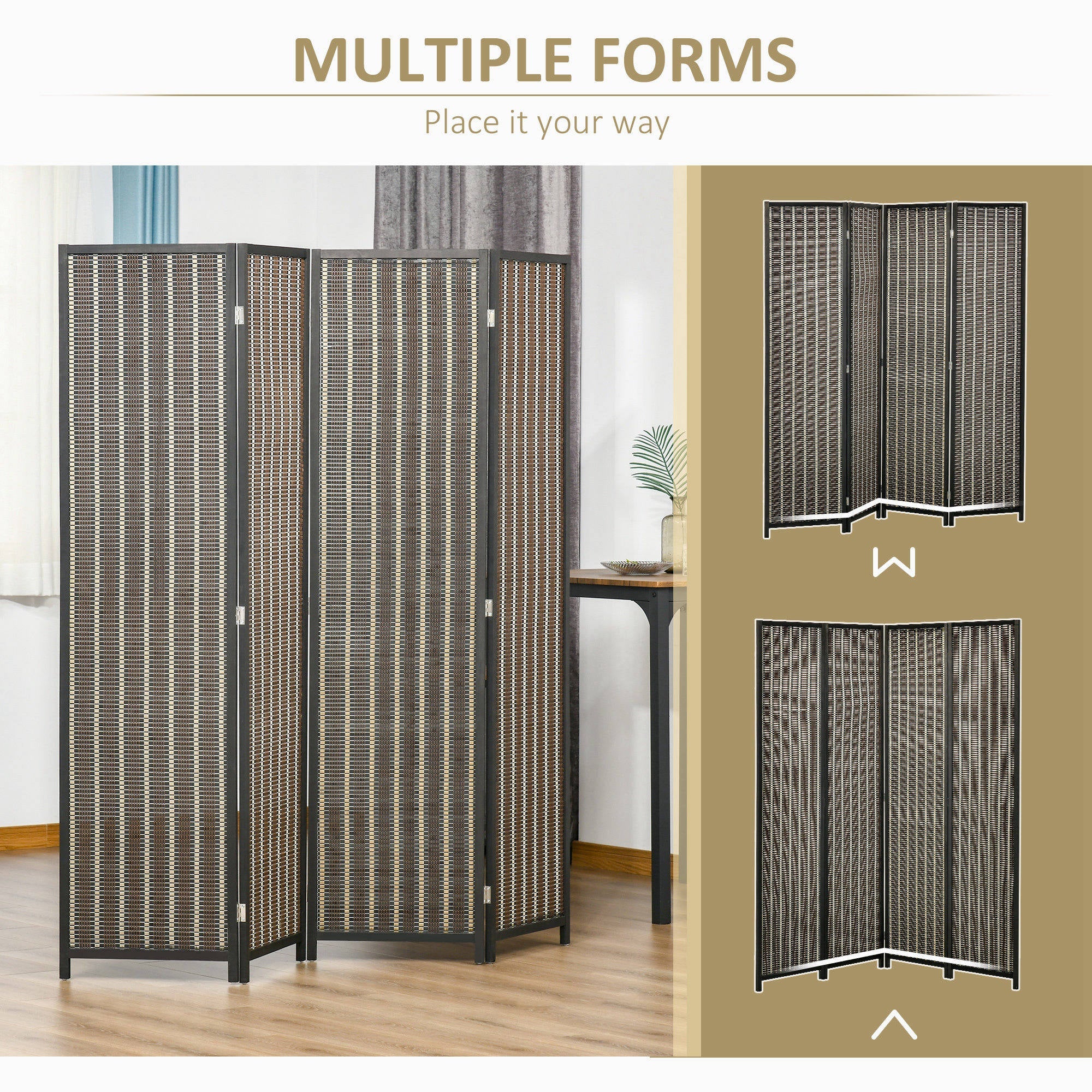 HOMCOM Bamboo Bliss: 4-Panel 6ft Tall Folding Bamboo Room Divider, Indoor Privacy Screen for Bedroom, Office, Brown Finish 