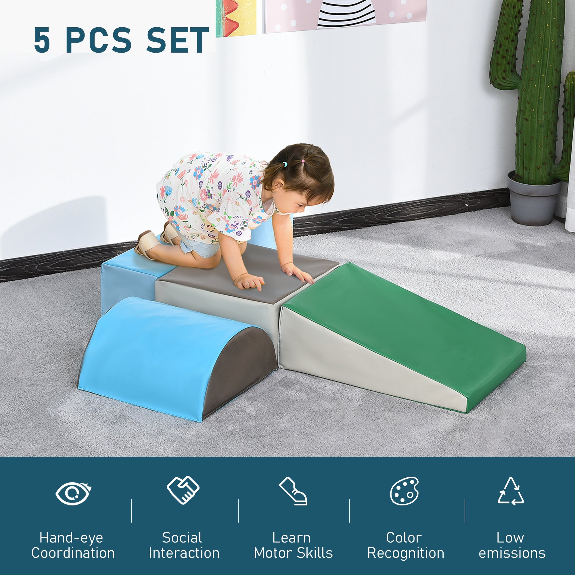 Soozier 5-Piece Soft Foam Climber: Toddler Stairs, Ramp, Safe Playset for Preschoolers 