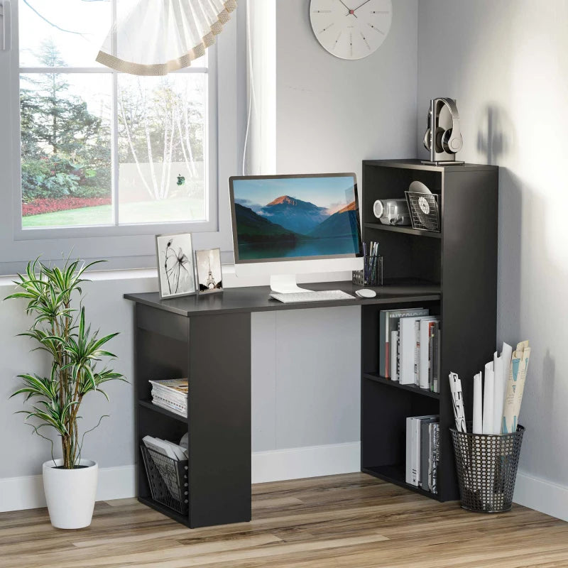 Modern Computer Desk with Storage Shelves, 47" Writing Table Workstation with Bookshelf for Home Office, Black