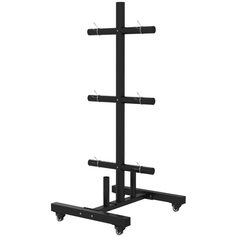 Soozier Weight Plate Rack, Bumper Plate Rack Holder for 2 inch Plates and Bars, with 4 Transport Wheels and 6 Fasten Clamps, 440 lbs Capacity