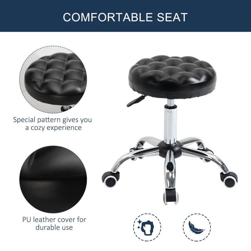 Rolling Swivel Padded Salon Stool with Adjustable Height Wheeled Tattoo Massage Chair Beauty SPA Bar Seat with Thick Padded Black