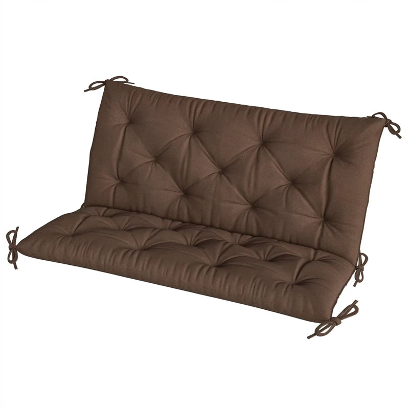Garden Bench Cushion with Backrest, Non-Slip 2 Seater Soft Pad with Ties, Coffee