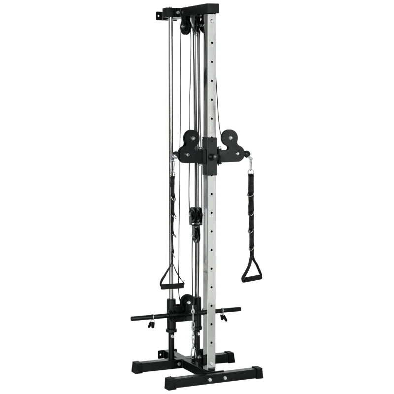 Soozier Wall Mount Cable Station, 15 Positions Adjustable Dual Pulley Machine Cable Crossover Machine Home Gym Equipment