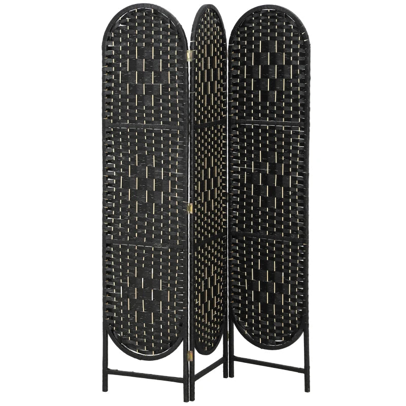 Bohemian Privacy Screen, Folding Room Divider with 3 Panels and Arched Top for Bedroom Living Room Office, Black