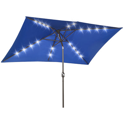 Outsunny 6.5x10ft Rectangle Solar LED Patio Umbrella: Aluminum Tilt Outdoor Market Parasol, Dark Blue 