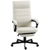Office Chair, High Back Desk Chair, Swivel Recliner with Adjustable Height, Footrest and Padded Armrest, Cream White