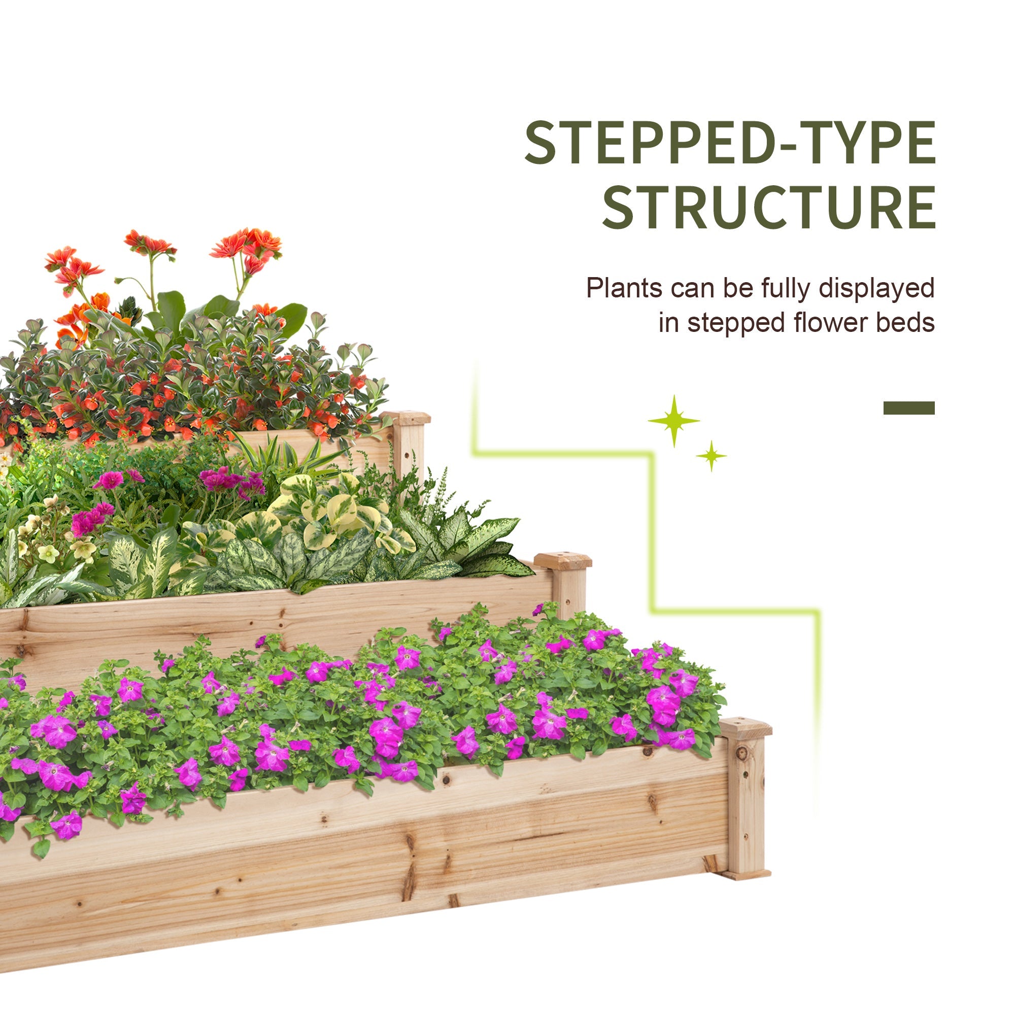 Outsunny Raised Garden Bed 49"x49"x22" 3-Tier Wooden Planter Elevated Stand Yard Patio 
