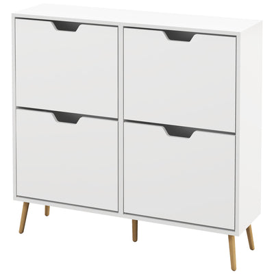 HOMCOM Shoe Storage Cabinet 4 Flip Drawers Adjustable Shelf Shoe Organizer 16 Pairs White Space Saving 