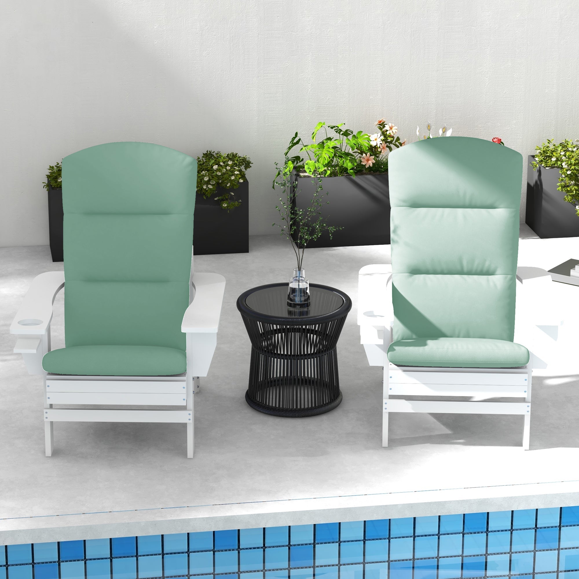 Outsunny Patio Chair Cushions for Adirondack Chair Replacement Cushions with Back and Ties, Set of 2, Green 