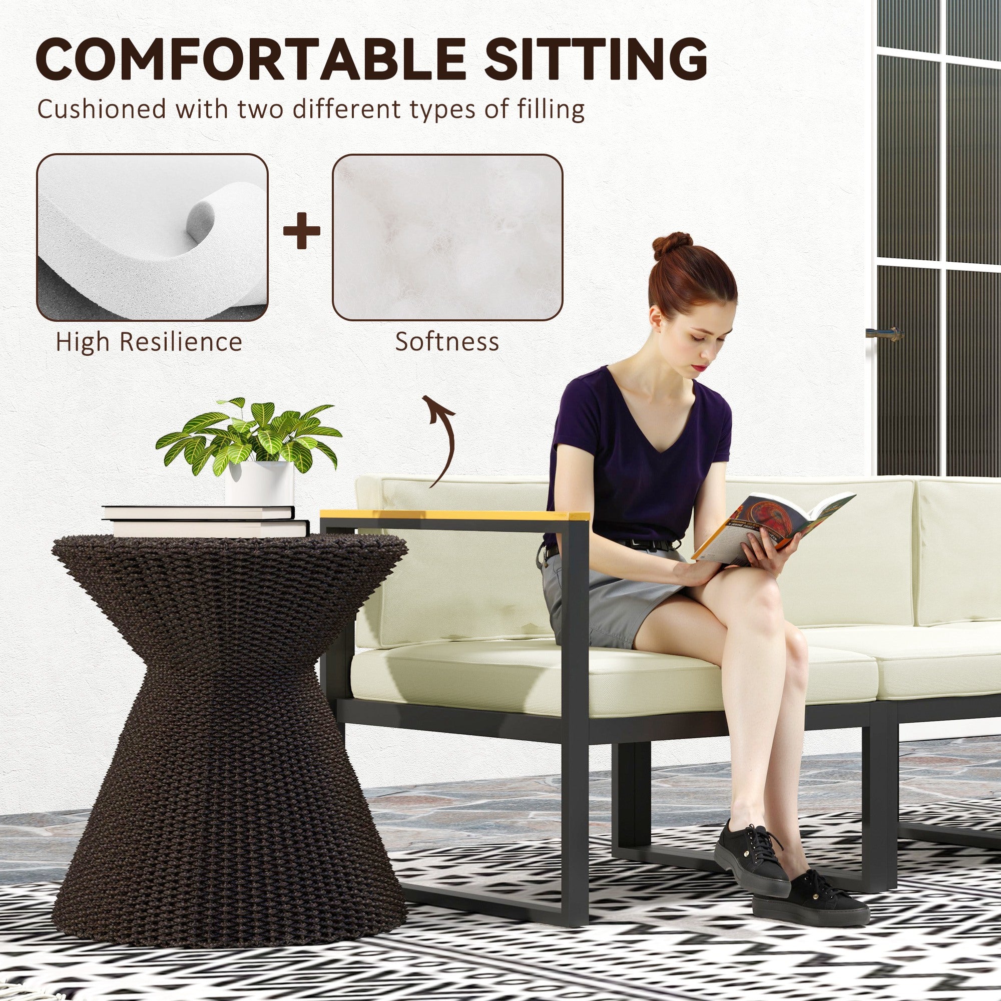 Outsunny Replacement Cushions for Rattan Furniture, 14 Piece Outdoor Seat Cushion Pad for Patio Set, 7 Seat and 7 Back, Cream 
