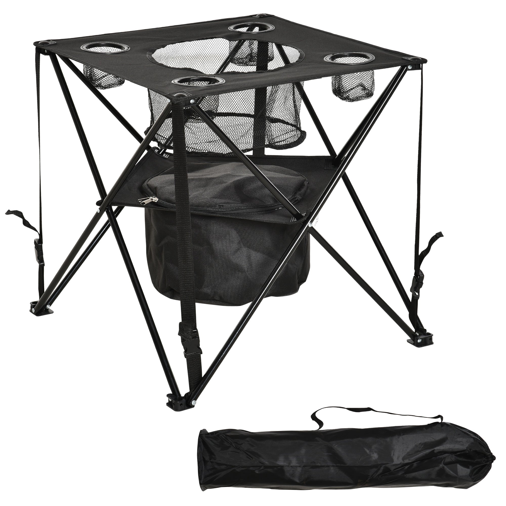 Outsunny Portable Folding Camping Table 22 Picnic Table with Cooler Holders Carry Bag for Travel Hiking Fishing Beach 