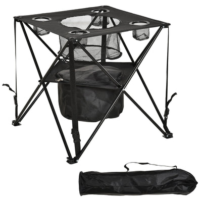 Outsunny Portable Folding Camping Table 22 Picnic Table with Cooler Holders Carry Bag for Travel Hiking Fishing Beach 