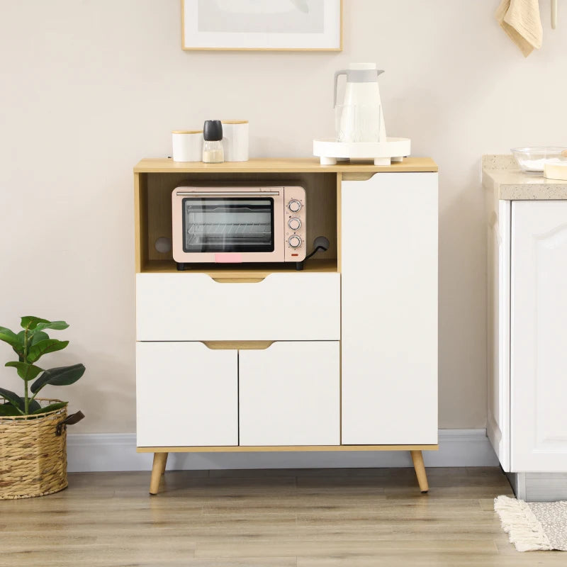 Modern Microwave Stand, Microwave Cabinet with Drawer, Storage Cupboards and Cable Hole for Kitchen, Dining Room, White