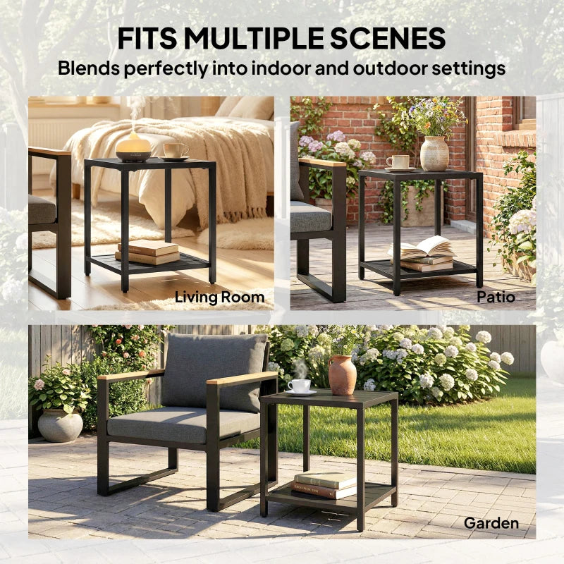 Outdoor Coffee Table 2-Tier Patio Coffee Table with Storage Shelf, Adjustable Feet for Garden Balcony Poolside Black