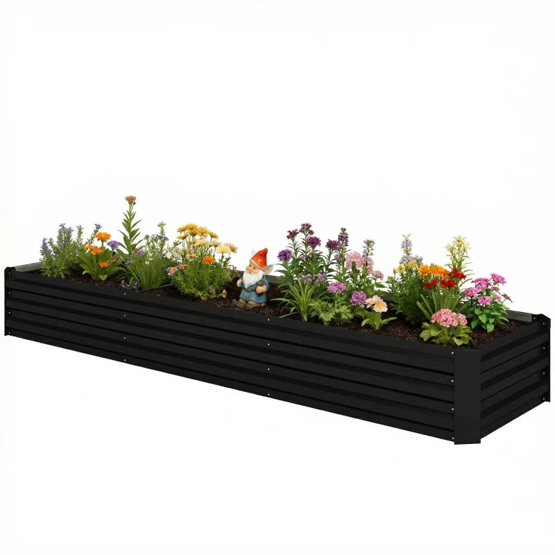 8'x2'x1' Galvanized Raised Bed, Large Elevated Planter Box for Growing Flowers, Herbs and Vegetables, Black