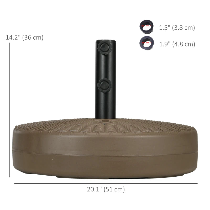 Umbrella Base, Heavy Duty Fillable Base Holder with Steel Pole, Round Parasol Stand for Patio, Outdoor, Backyard, Brown
