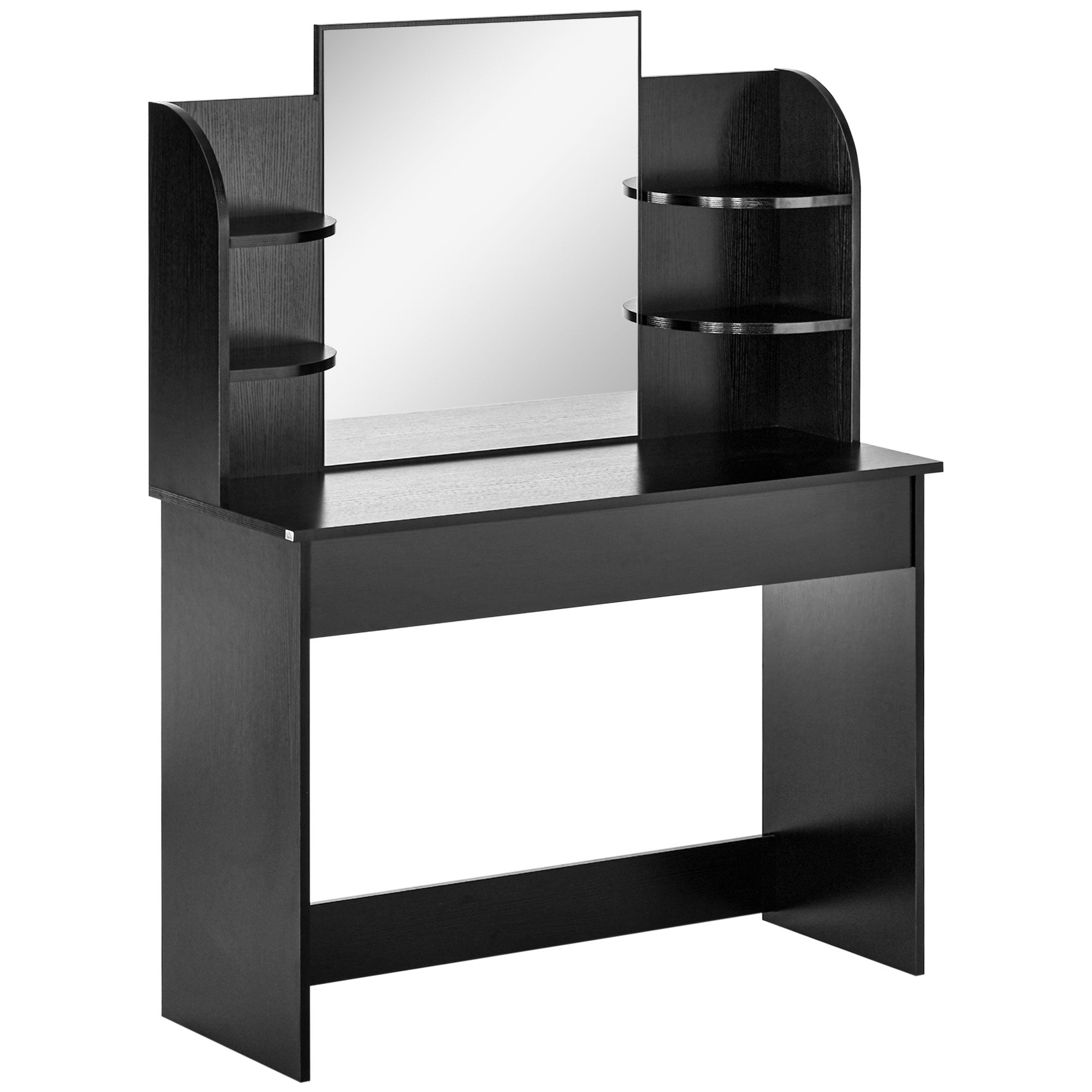 HOMCOM Vanity Table Wood Dressing Table w/ Makeup Mirror, Big Drawers, Open Shelf for Bedroom Black 