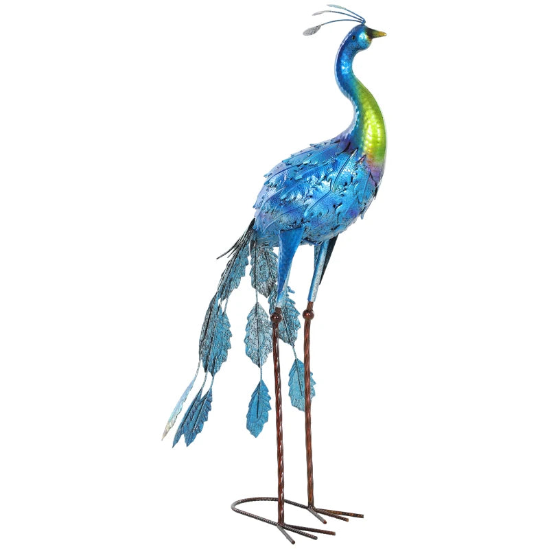Peacock Garden Statue, 32.7" Standing Lawn Ornament Bird Statue with Stakes for Lawn Navy Blue