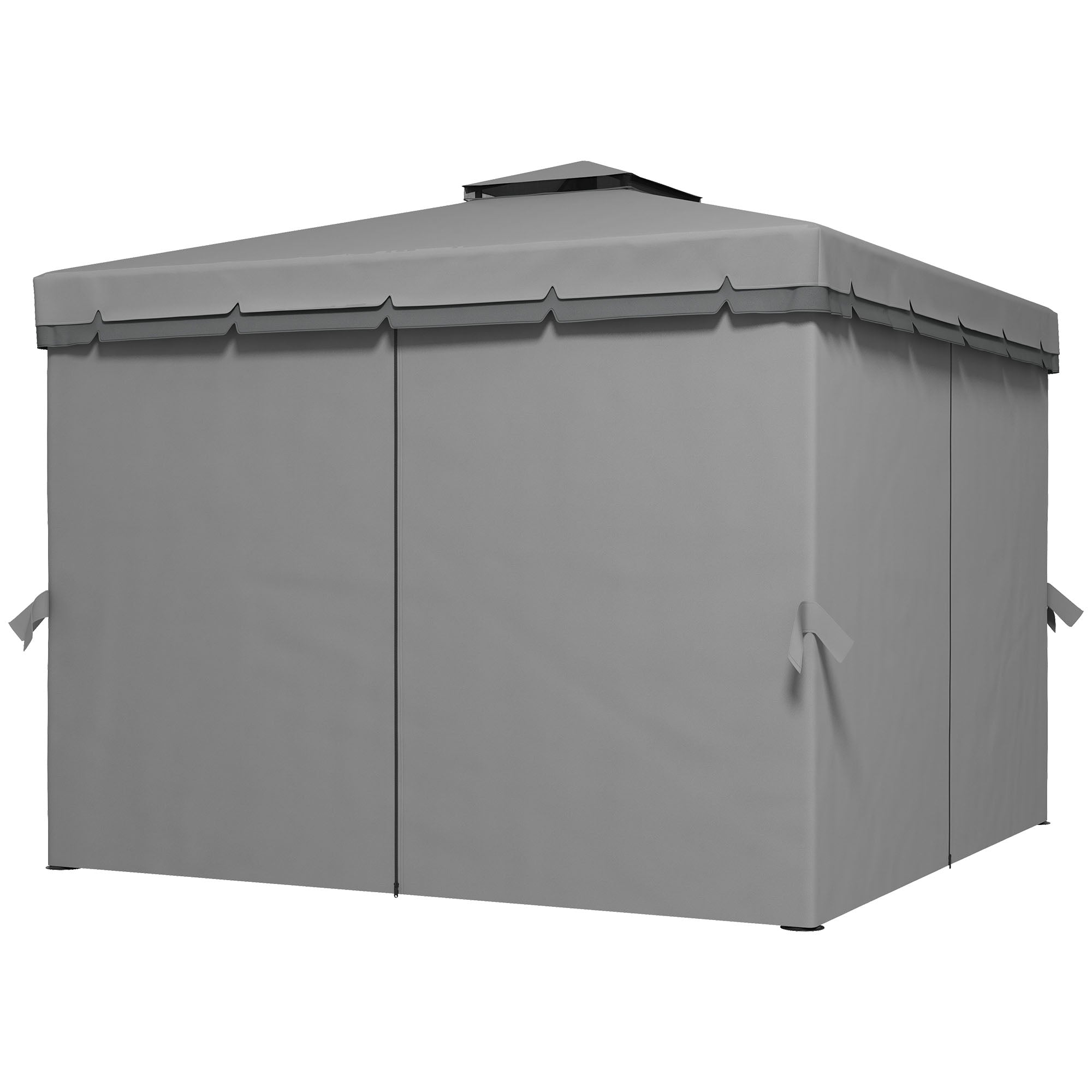 Outsunny 10' x 10' 2-Tier Outdoor Gazebo Canopy Tent with Zippered Mesh Sidewalls, Aluminum Frame for Patio, Backyard Light Grey 