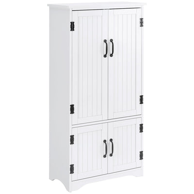HOMCOM White Accent Kitchen Pantry Cabinet: Floor Storage Cupboard with Adjustable Shelves and Doors 