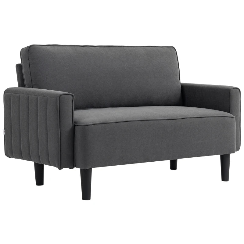 Loveseat Sofa, Linen 2 Seater Sofa Couch with Thick Padded Seat & Backrest for Living Room, Home Office, Dark Grey
