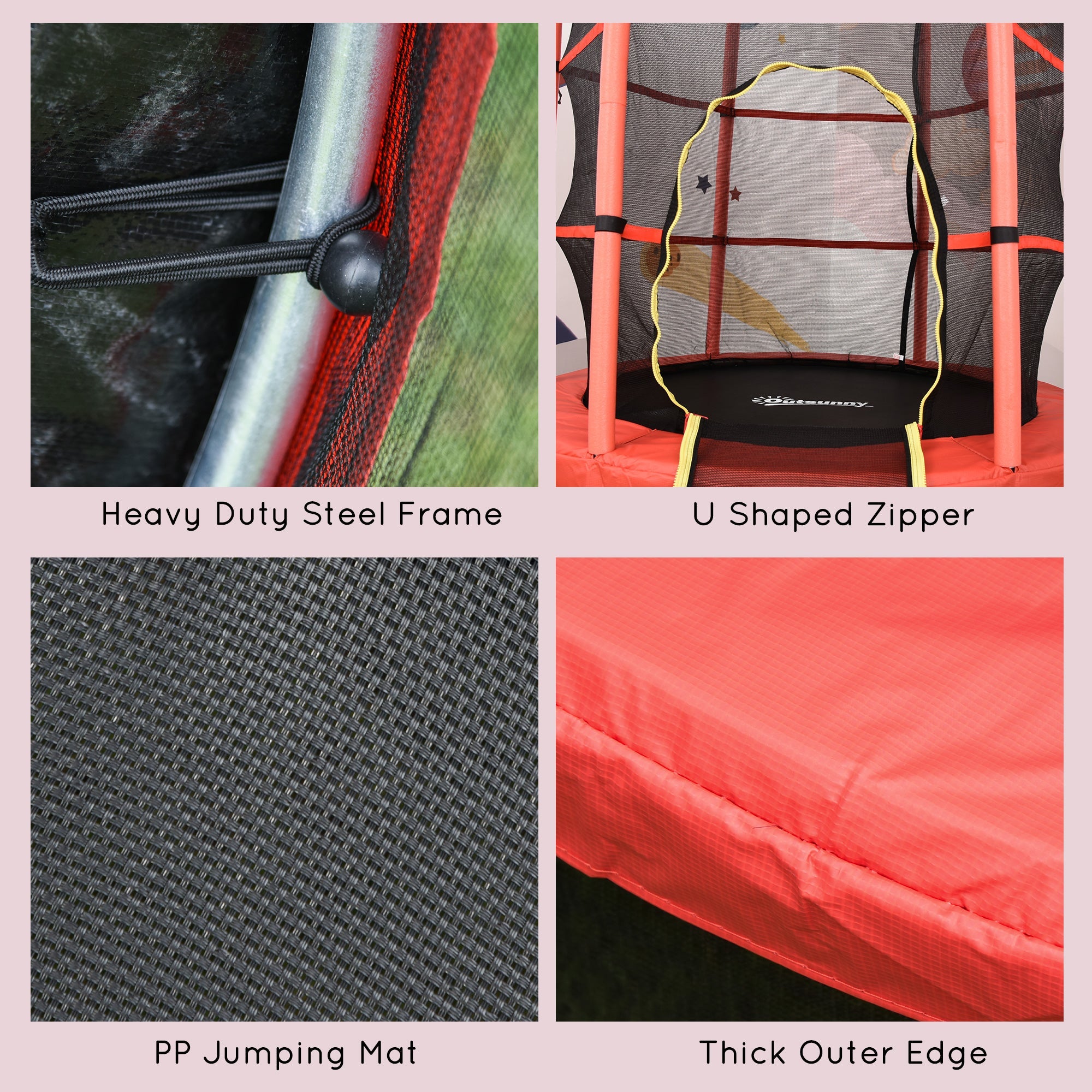 Outsunny 55" Kids Trampoline with Enclosure Net for Indoor/Outdoor, Trampoline for Boys and Girls Age 3-6 Years, Red 