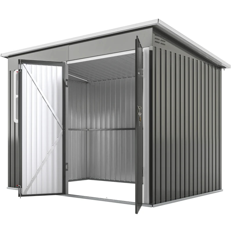 8.5' x 6' Galvanised Steel Outdoor Storage Shed, Garden Shed with Window, Lockable Wide Doors and Air Vents, Grey