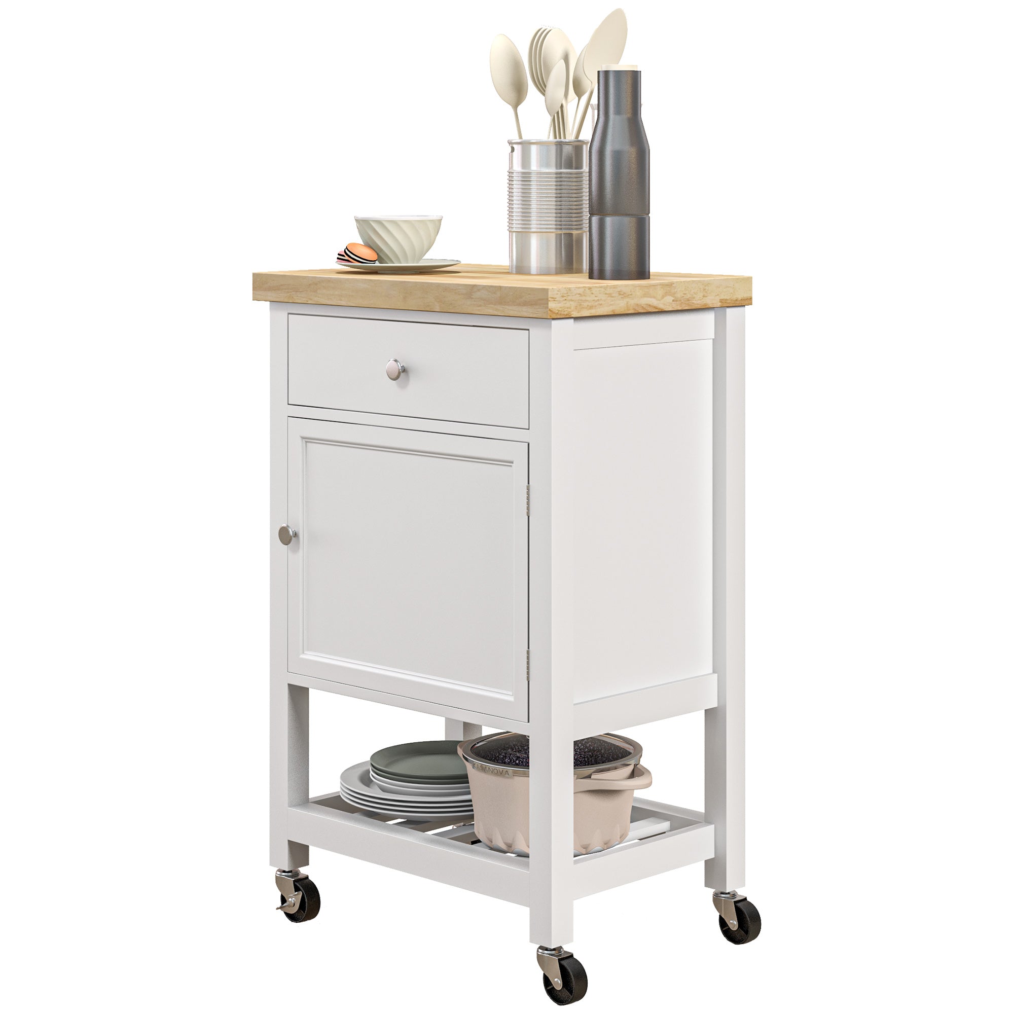 HOMCOM Rolling Kitchen Cart Island on Wheels with Wood Top Storage Drawer Shelf Towel Rack Dining Area 