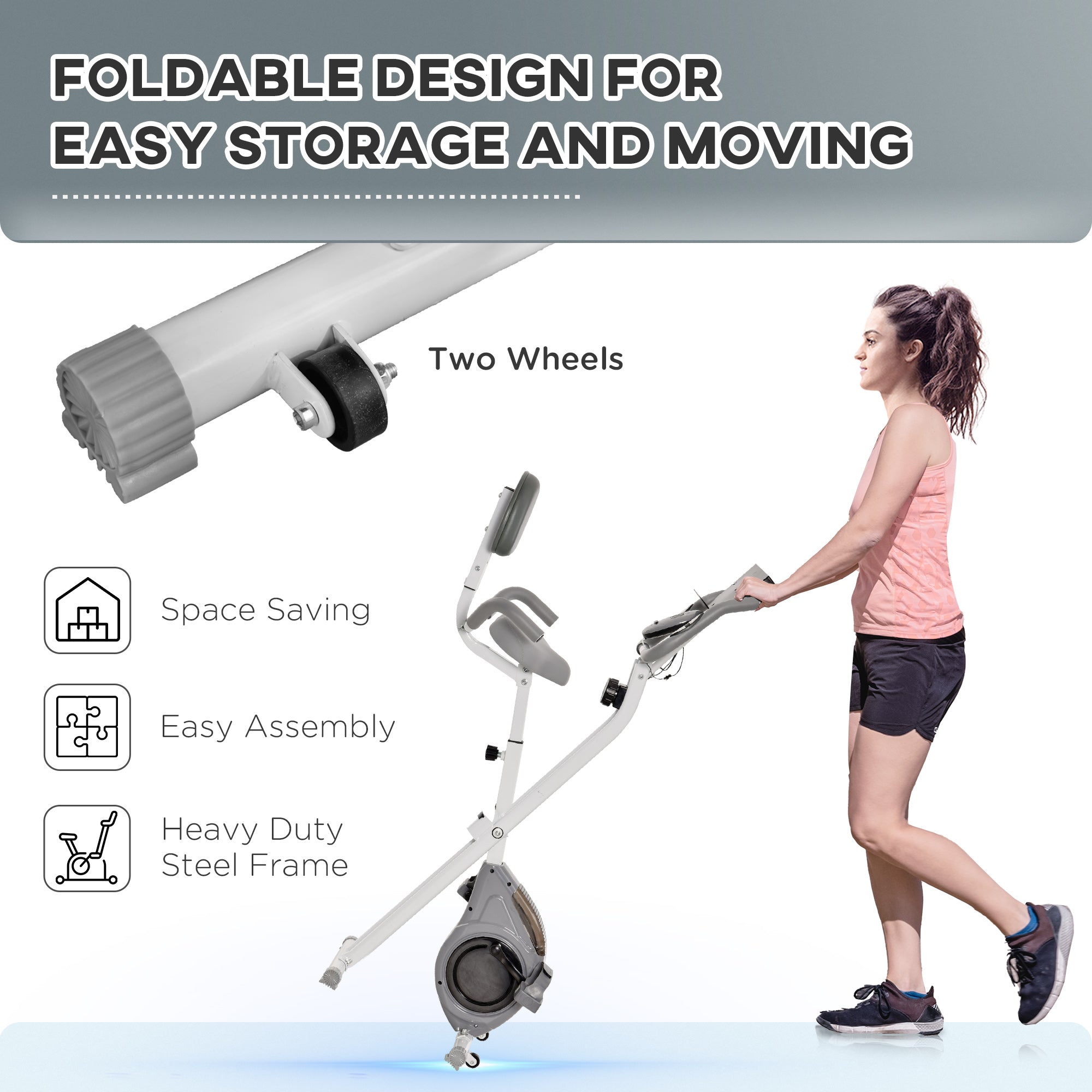 Soozier Folding Exercise Bike, Indoor Stationary Bike with 8-Level Magnetic Resistance and LCD Monitor, for Cardio Workout Grey 