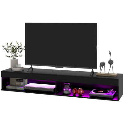 HOMCOM Modern Wall Mounted Floating TV Stand with Storage LED Lights for TVs up to 75" TV Shelf Living Room Black 