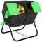 Rotating Composter, Dual Chamber Compost Bin with 24 Vents and Steel Legs, 34.5 Gallon, Green