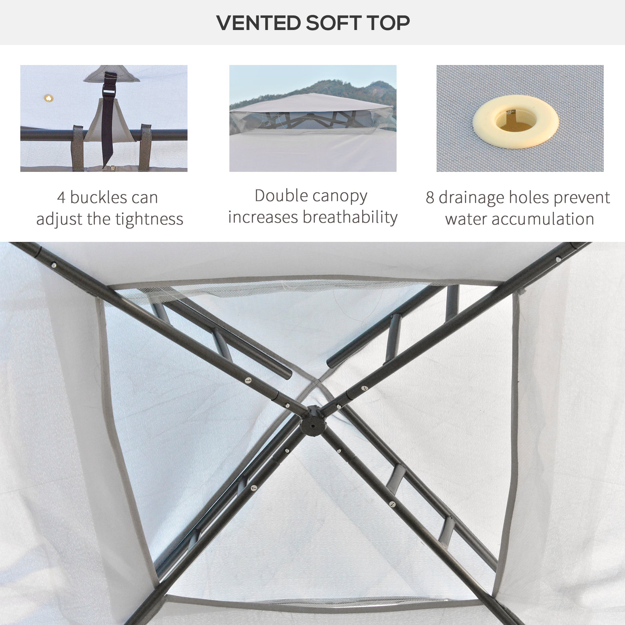 Outsunny Patio Gazebo 9.6x9.6ft Outdoor Pavilion 2 Tier Roof Canopy Steel Frame Grey 