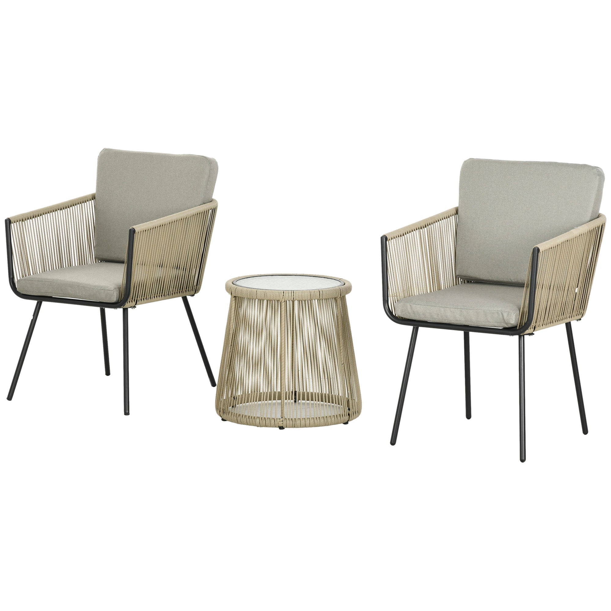 Outsunny Outdoor Patio Bistro Set 3 Piece Light Grey Wicker Rattan Furniture Metal Legs Garden Backyard Deck 
