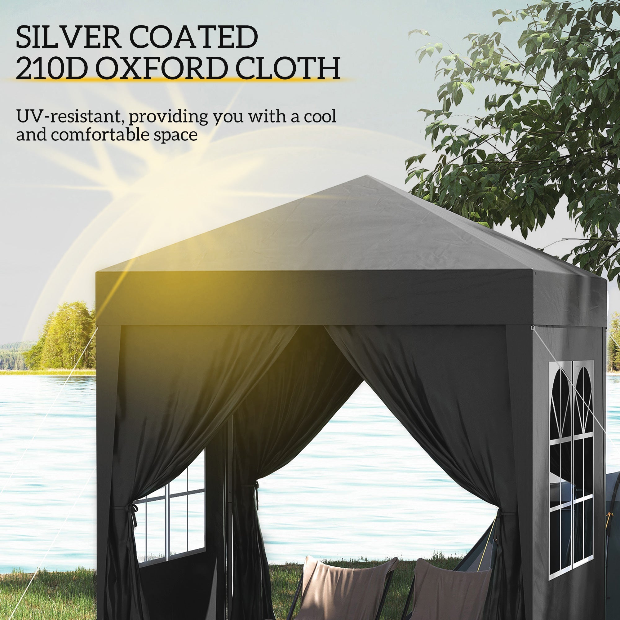 Outsunny 6.6x6.6ft Easy Pop Up Party Tent with Side Walls - Outdoor Folding Gazebo, Black 